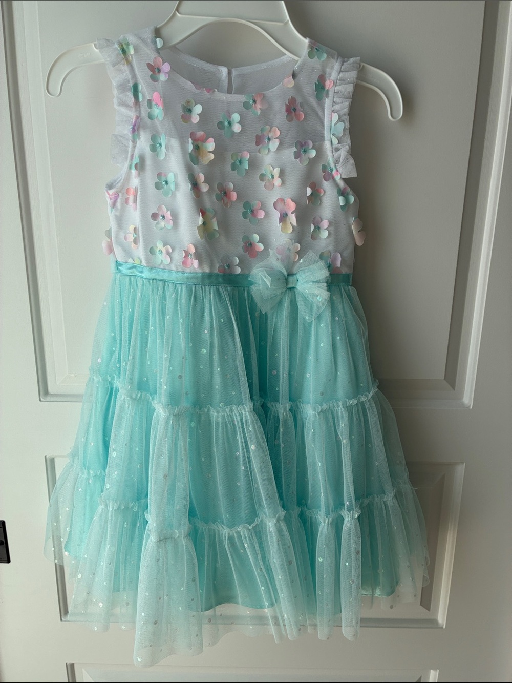 Jona Michelle Mint Floral Tulle Party Dress with Bow- Size 5